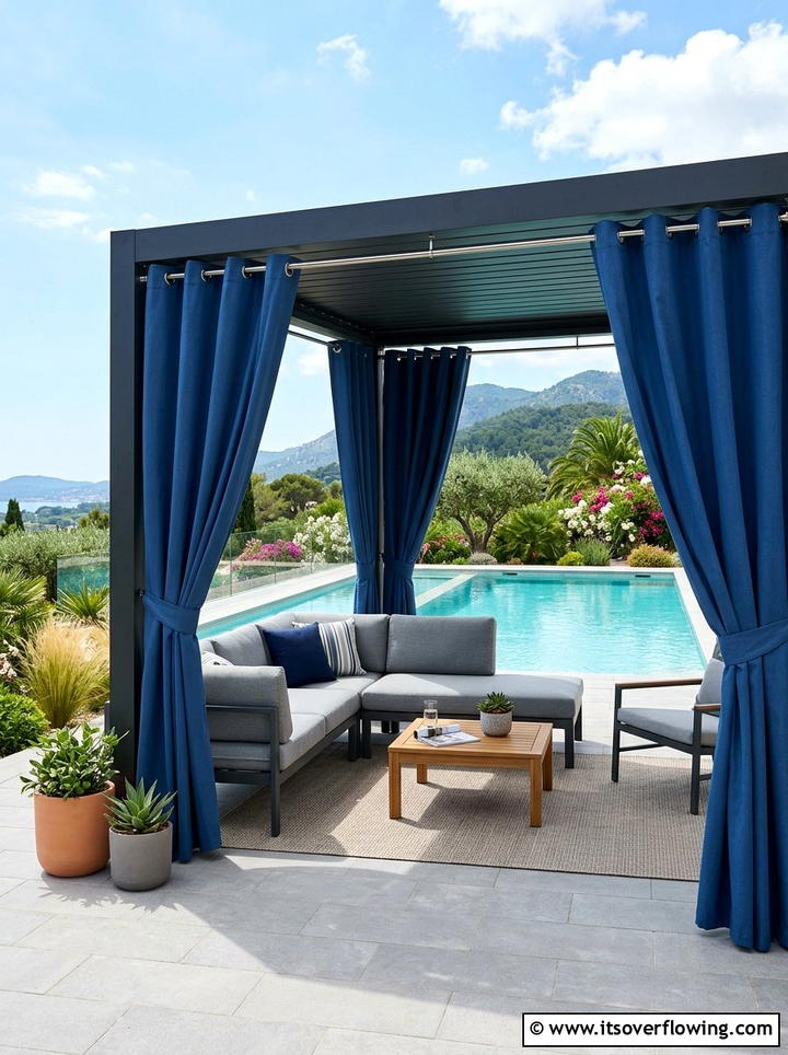 Waterproof outdoor curtains - 25 backyard ideas with pergola curtains