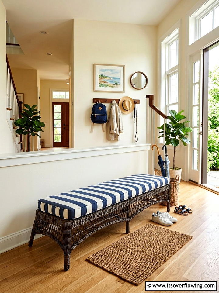 Weather Resistant Wicker Bench - 25 front porch ideas with wicker furniture