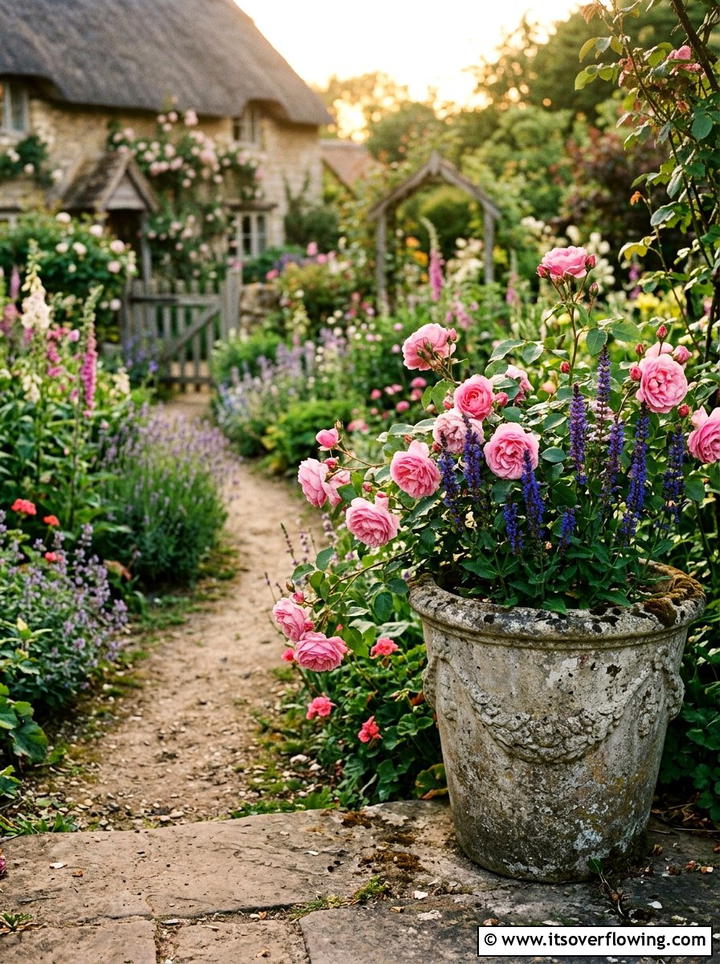 Weathered Concrete Pot Cottage Garden - 25 garden decor ideas with concrete planters