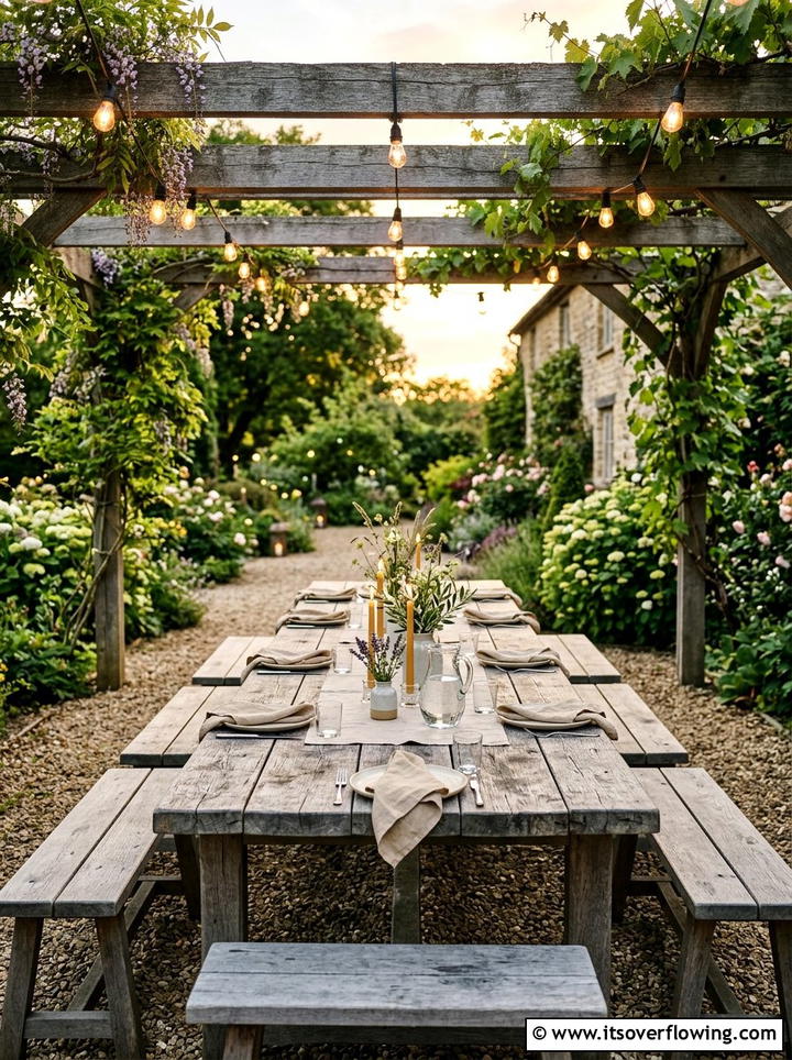 Weathered Farm Table - 25 upcycled garden ideas with old tables