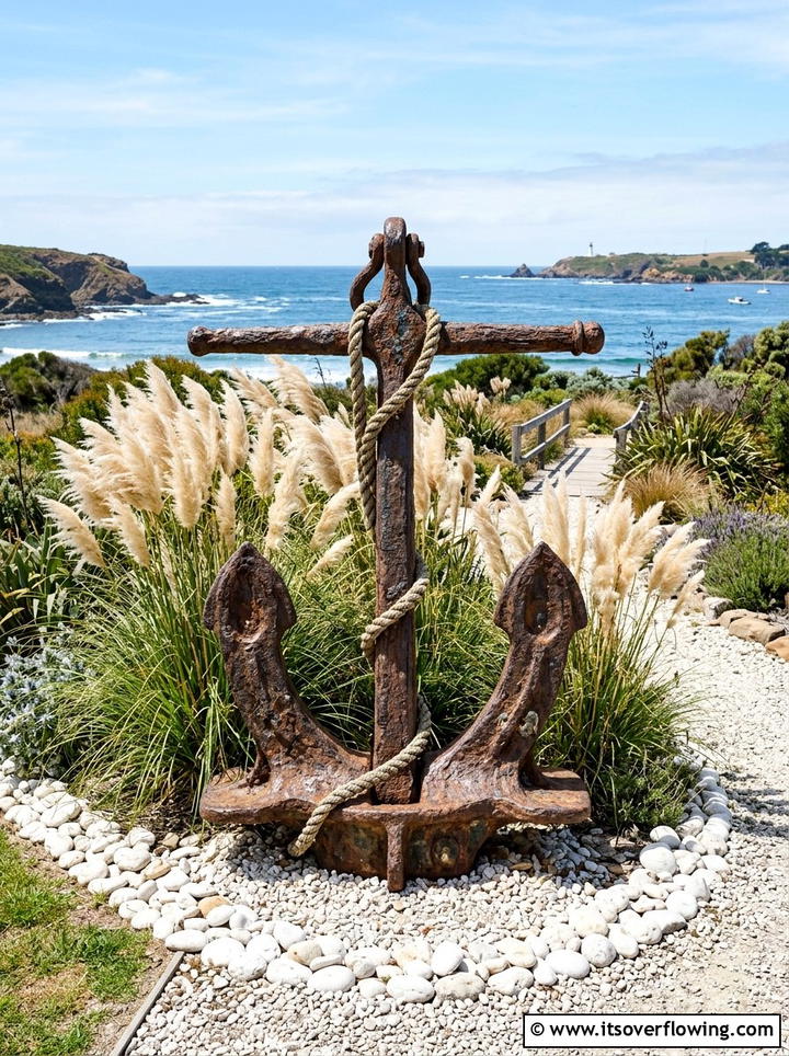 Weathered Iron Anchor Decor - 25 upcycled garden ideas with coastal style