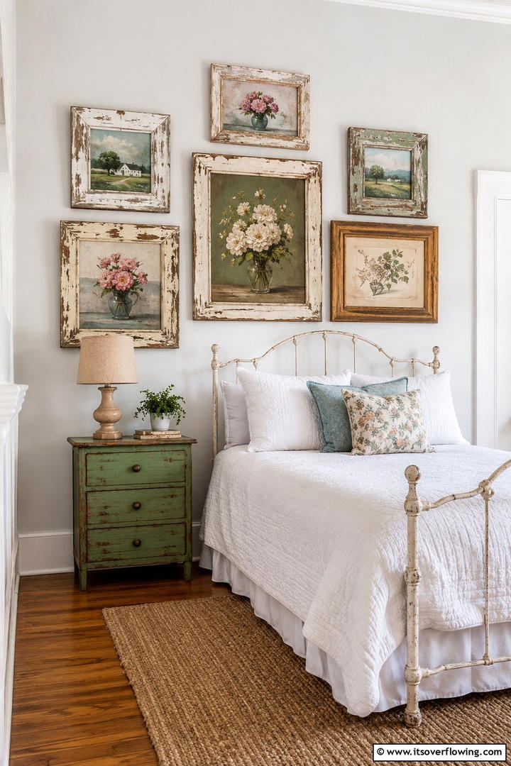 Weathered Picture Frames Display - 30 Shabby Chic Bedroom Ideas for Vintage-Inspired Spaces