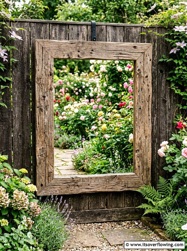 Weathered Plank Outdoor Mirror - 25 backyard decorating ideas with reclaimed wood projects