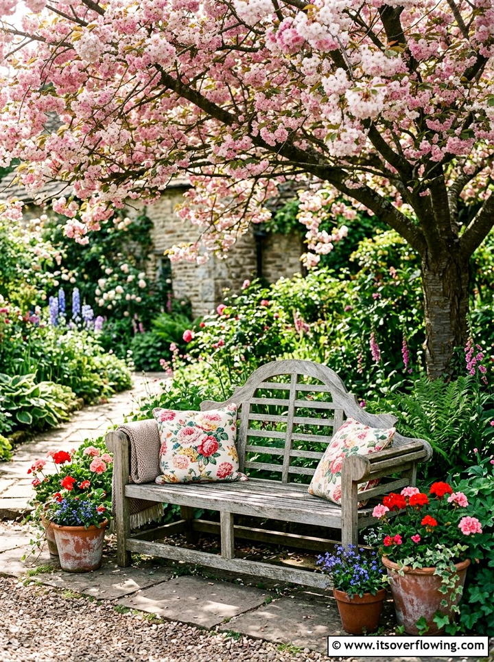 Weathered Wooden Bench - 25 small garden ideas with cottage style
