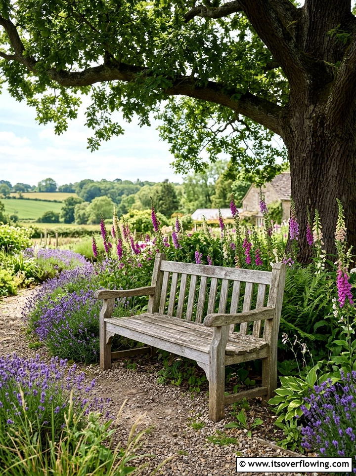 Weathered Wooden Bench - 25 creative garden ideas with rustic charm