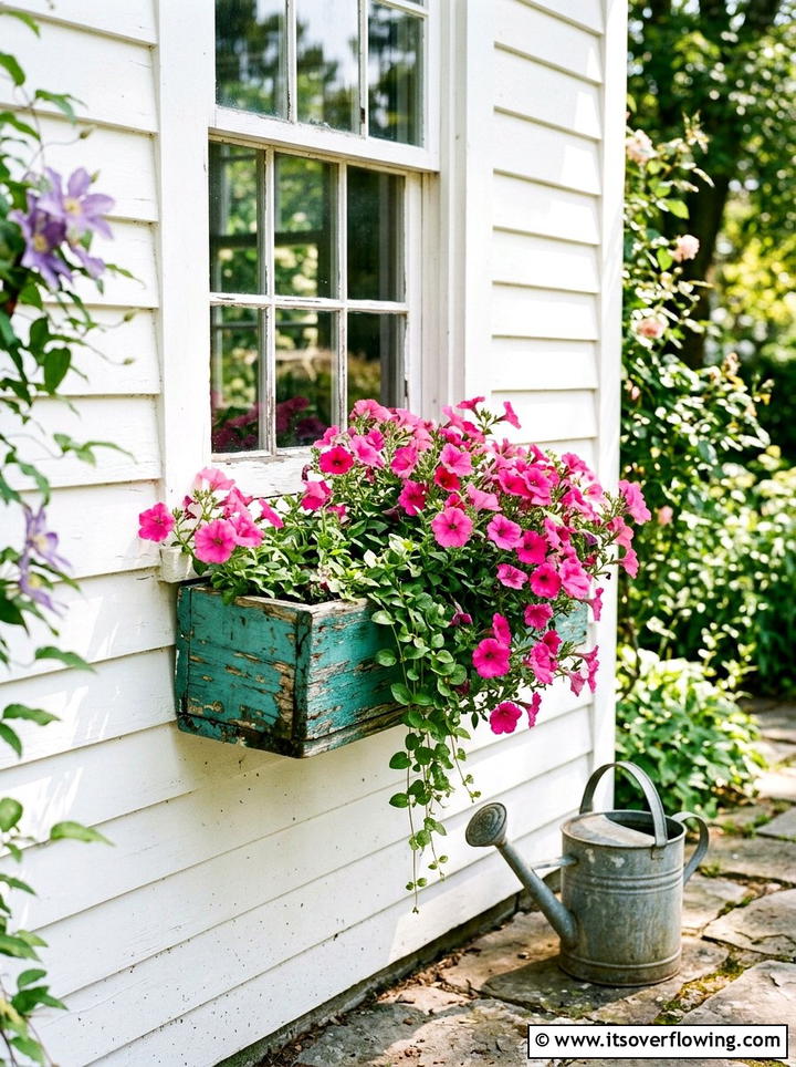 Weathered window flower box - 25 front porch ideas with repurposed windows
