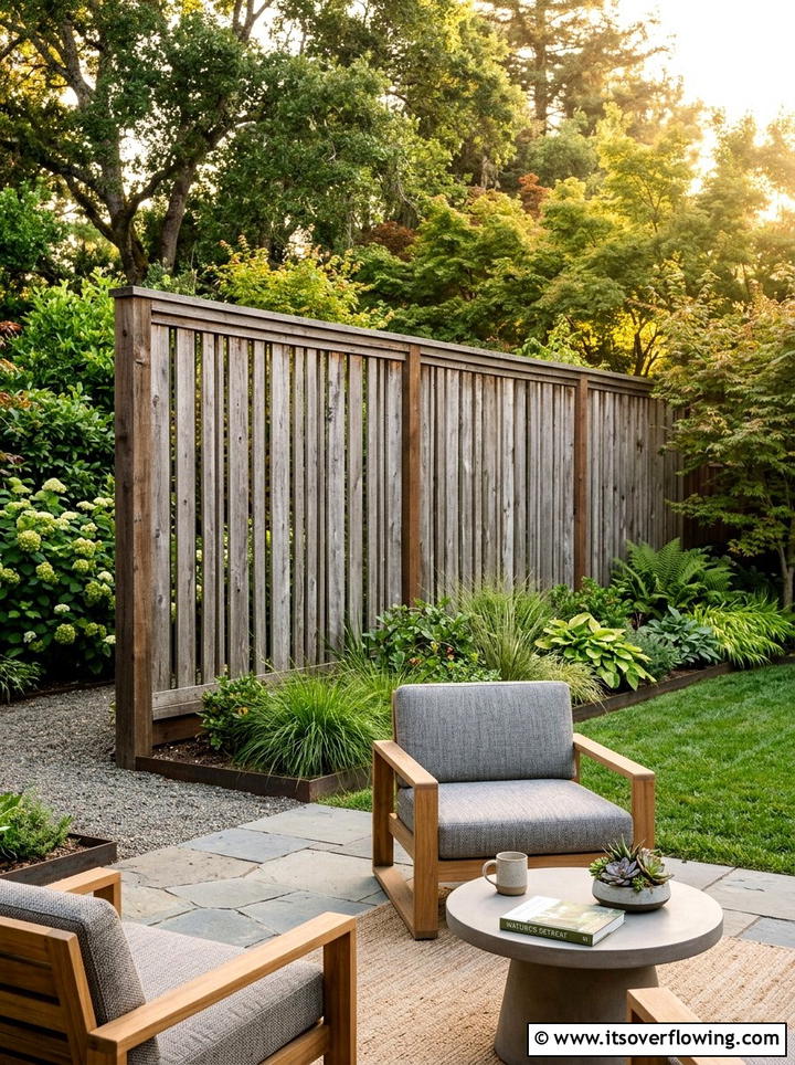 Weathered wood privacy screen - 25 recycled garden ideas with recycled wood art