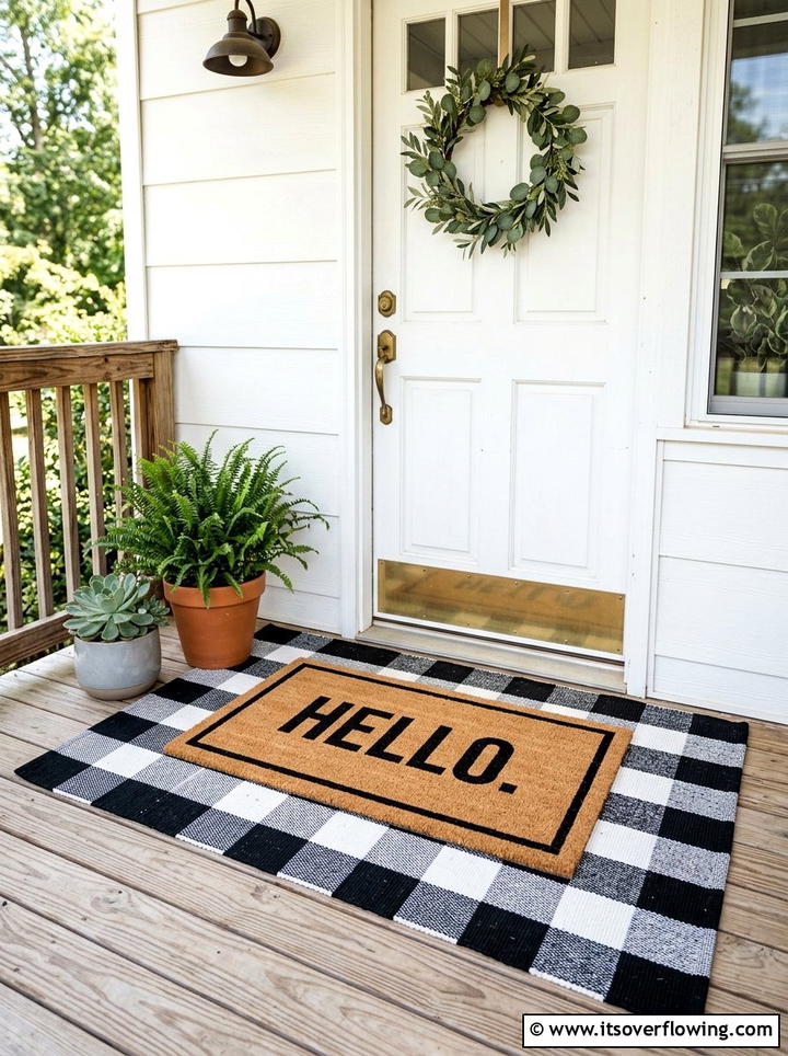 Welcome Mat Layering - 25 front porch decor ideas for spring