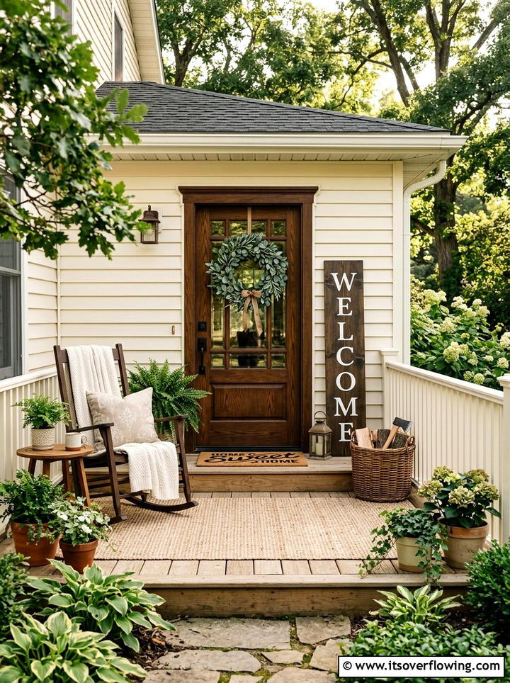 Welcome sign with lantern - 25 front porch ideas with welcome signs
