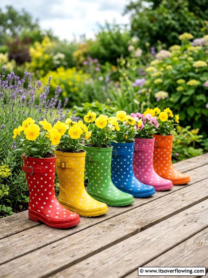 Wellington Boot Planter For Kids - 25 upcycled garden ideas for small gardens