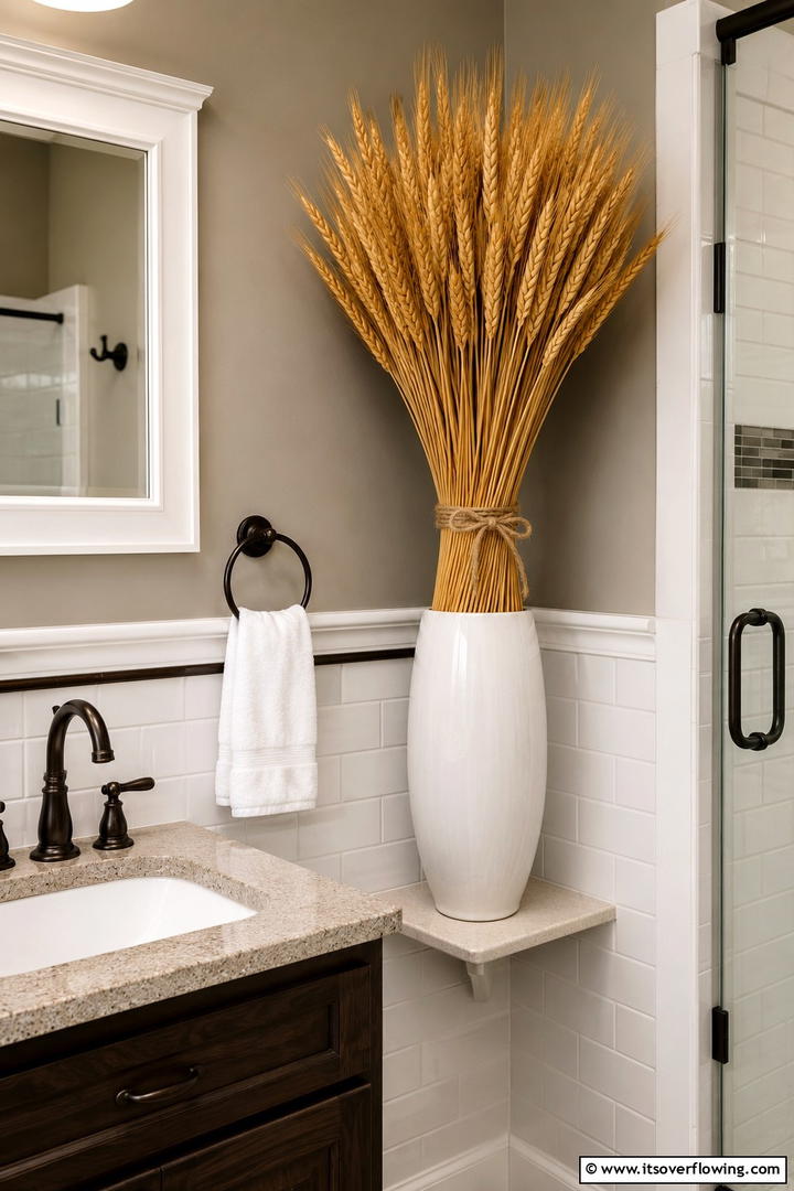 Wheat Bundle Arrangements - 50 Fall Bathroom Decor Ideas Roundup- Timeless Tips