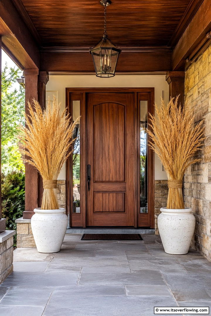 Wheat Grass Bundle Arrangement - 50 Fall Front Door Decor Ideas Roundup- Curb Appeal