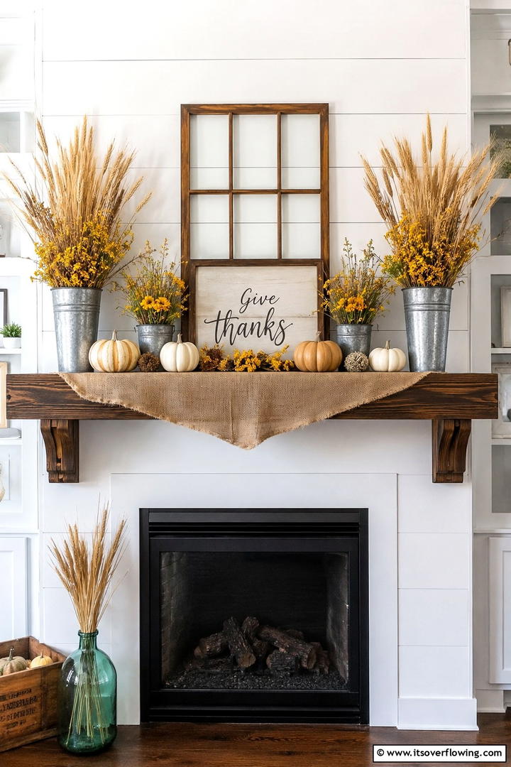 Wheat and Wildflower Mantel - 50 Fall Mantel Decor Ideas for Cozy Spaces This Season