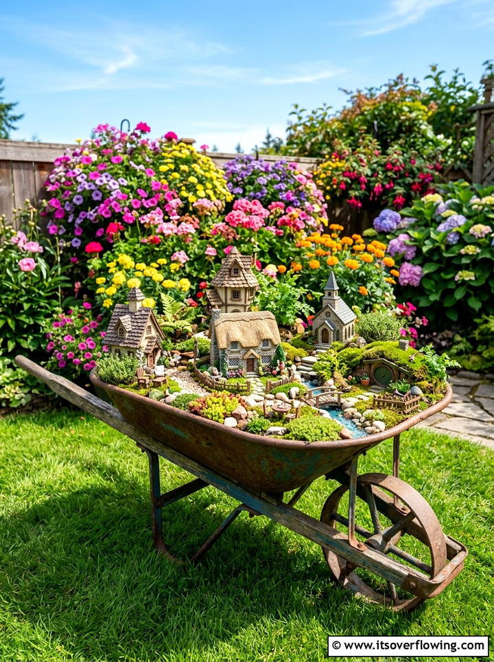 Wheelbarrow Fairy Garden - 25 garden ideas with fairy gardens