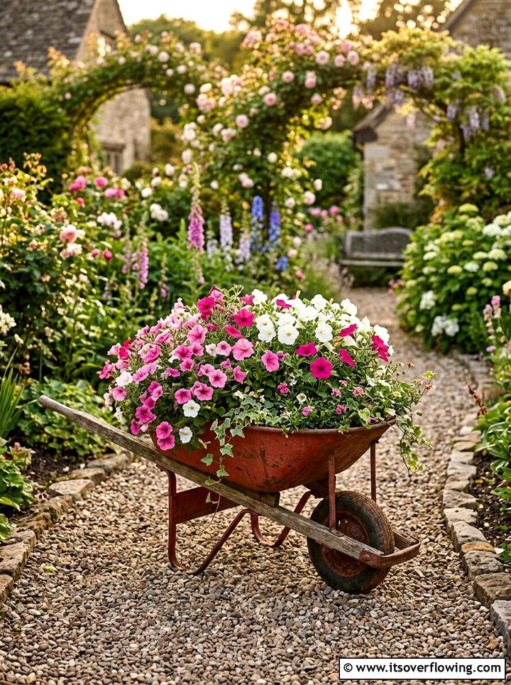 Wheelbarrow Flower Bed - 25 upcycled garden ideas for schools