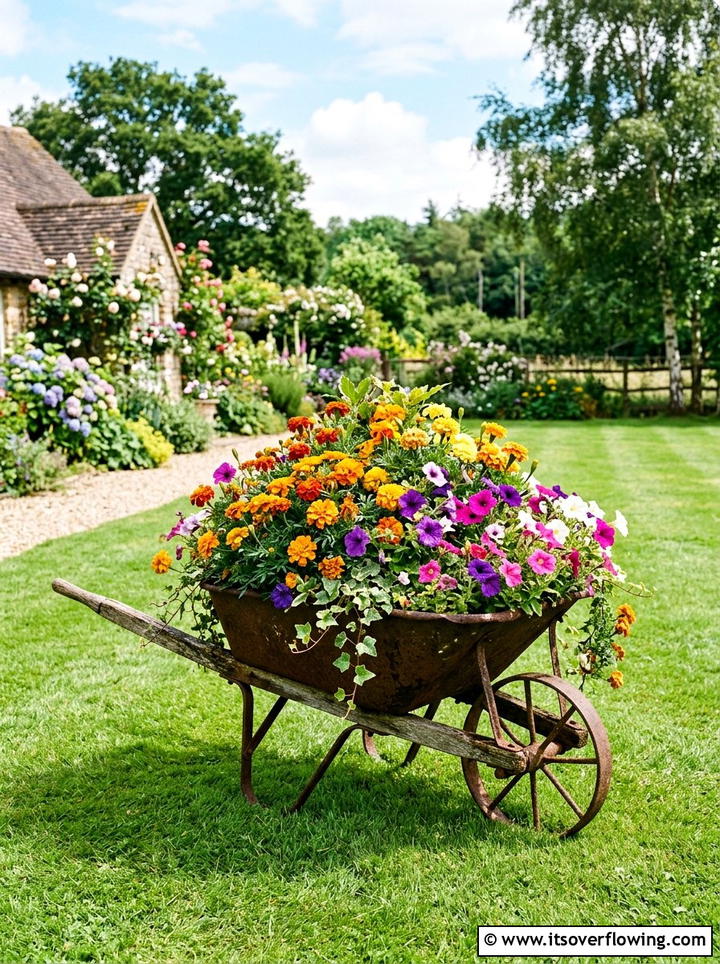 Wheelbarrow Flower Bed - 25 recycled garden ideas