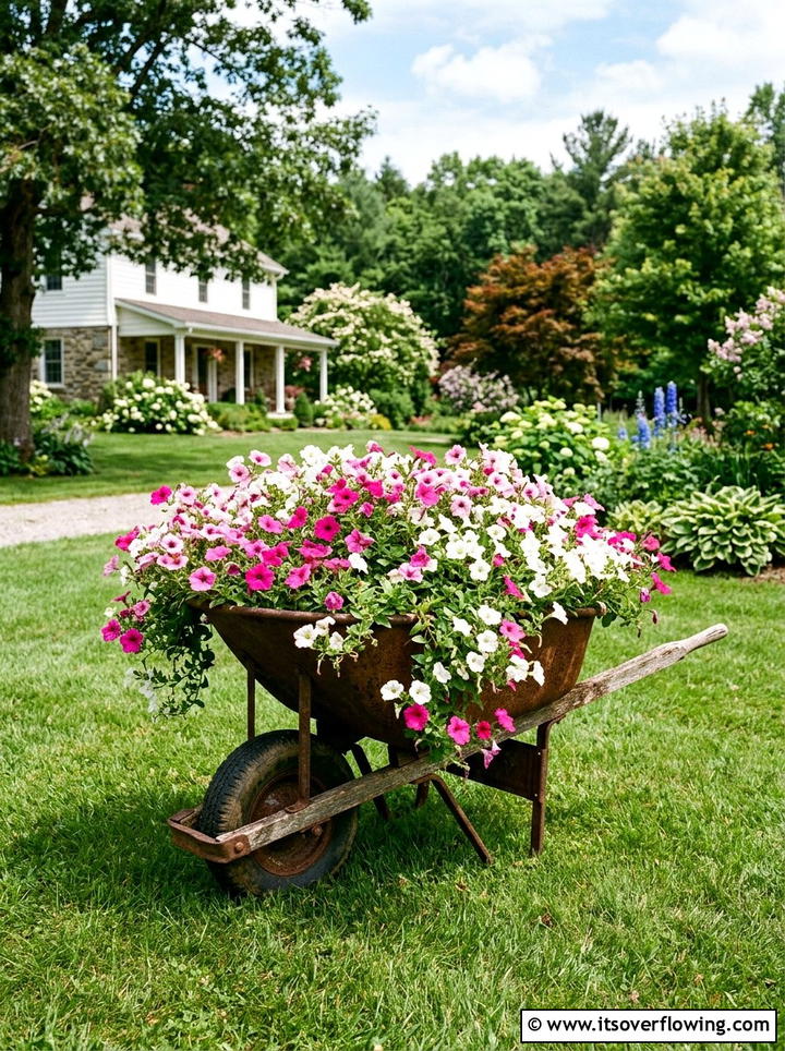 Wheelbarrow Flower Box - 25 upcycled garden ideas with flower boxes