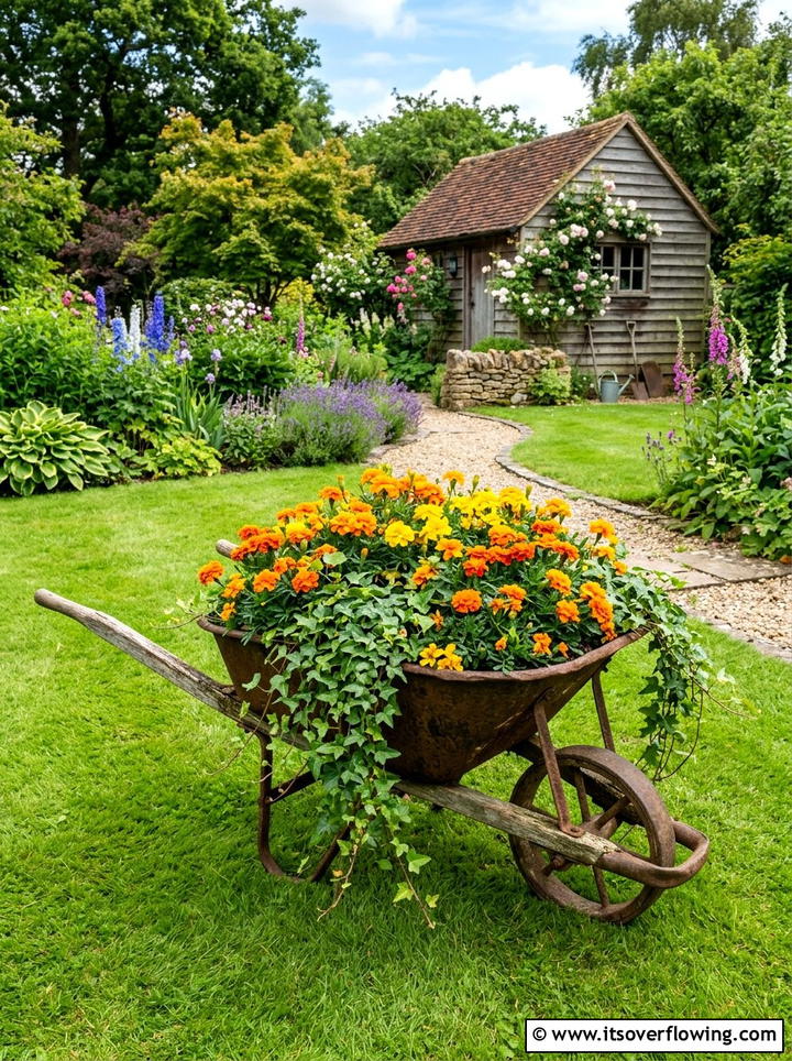 Wheelbarrow Flower Planter - 25 recycled garden ideas diy