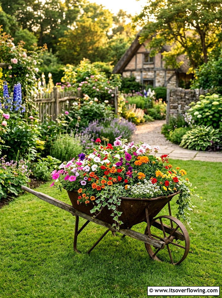 Wheelbarrow Garden - 25 recycled garden ideas with pallet wall garden