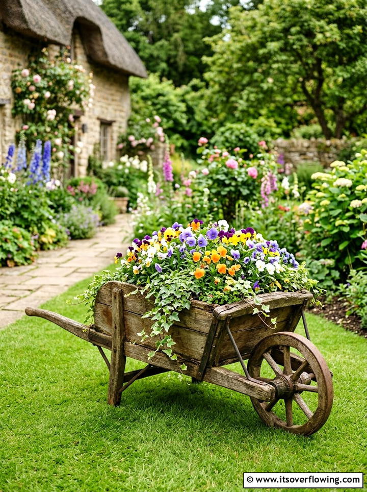 Wheelbarrow Garden Feature - 25 backyard ideas with container garden