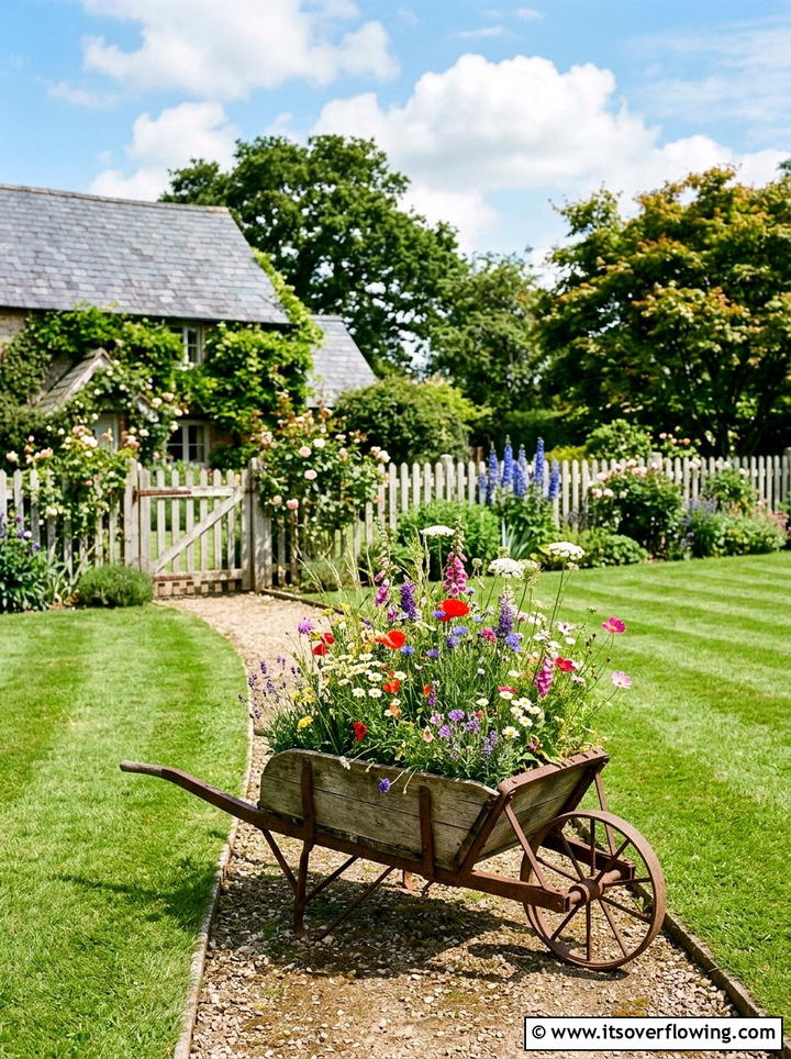 Wheelbarrow Garden Planter - 25 garden decor ideas with wooden planters