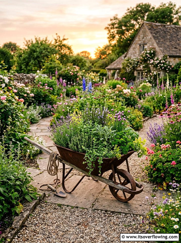 Wheelbarrow Herb Planter - 25 garden ideas with herbs