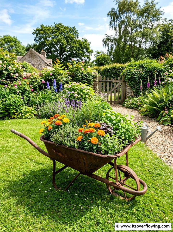 Wheelbarrow Herb Planter - 25 backyard ideas with herb garden