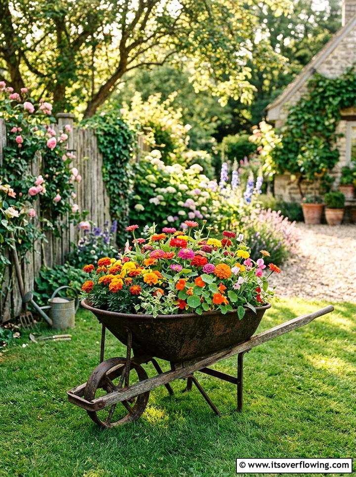 Wheelbarrow Planter - 25 upcycled garden ideas for tiny yards