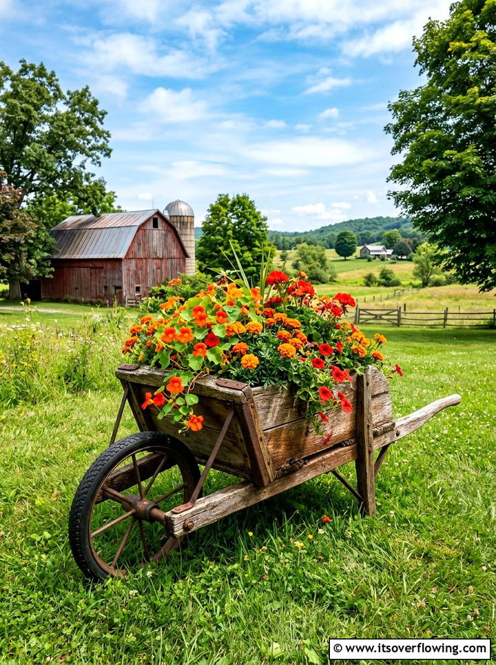 Wheelbarrow Planter - 25 upcycled garden ideas with rustic style
