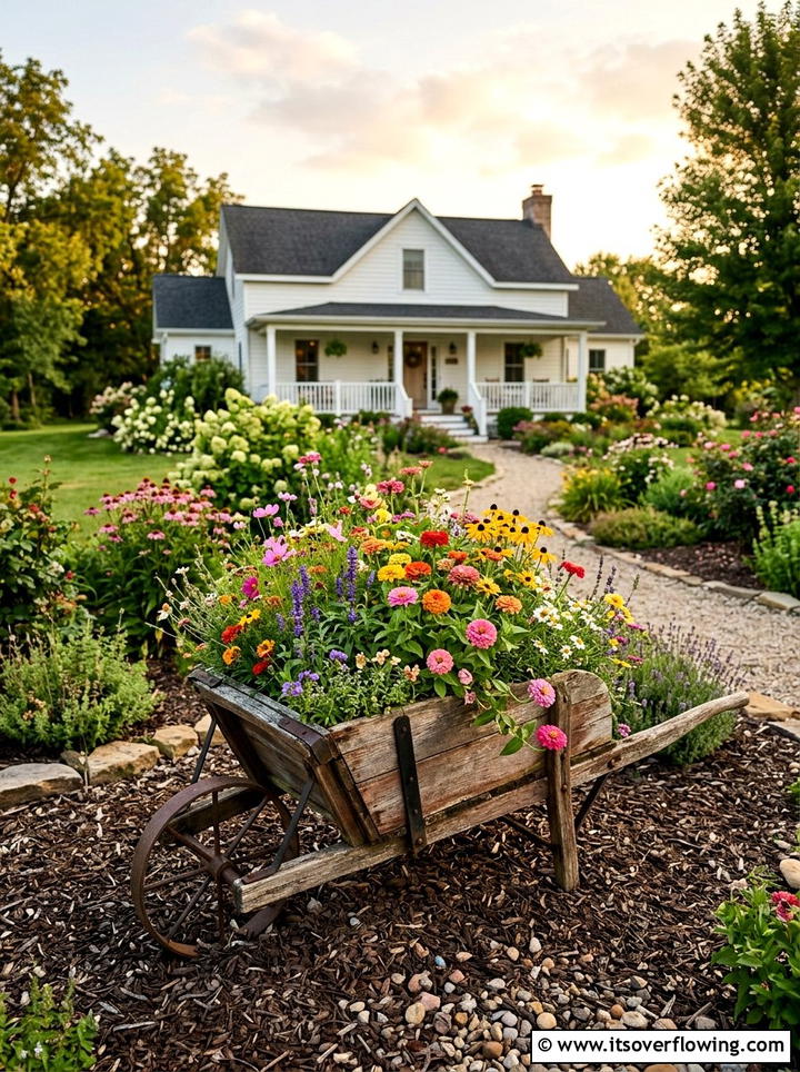 Wheelbarrow Planter - 25 garden decor ideas for front yards