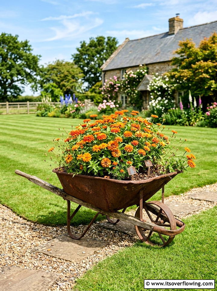 Wheelbarrow flower bed - 25 upcycled garden ideas diy