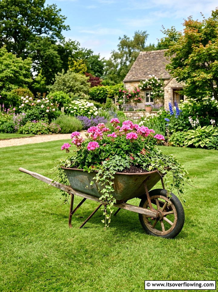 Wheelbarrow garden bed - 25 recycled garden ideas for school projects