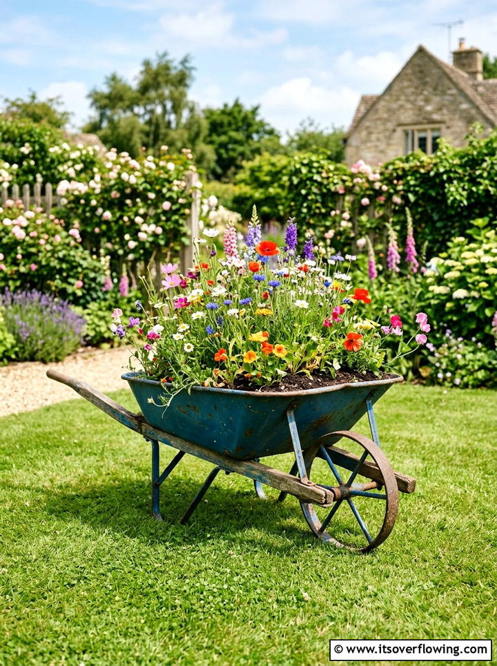 Wheelbarrow planter - 25 recycled garden ideas for teachers
