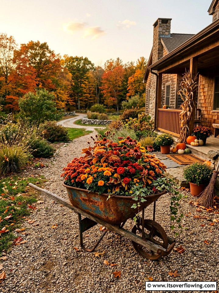 Wheelbarrow porch display - 25 recycled garden ideas for porch decor