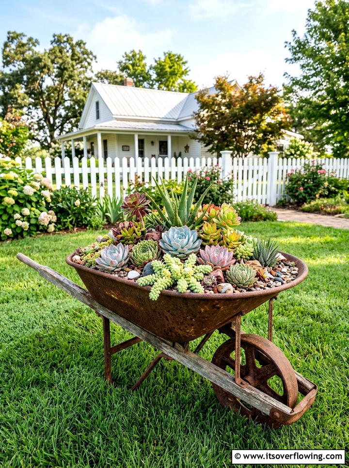 Wheelbarrow succulent garden - 25 garden ideas with succulents