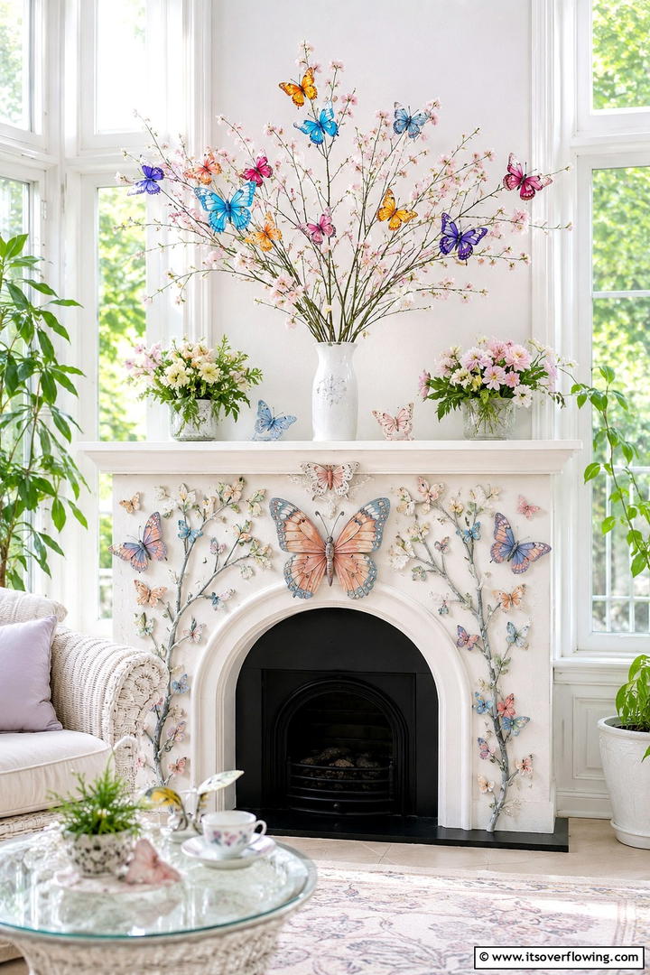 Whimsical Butterfly Motif - 30 Spring Mantel Decor Ideas for Fresh Seasonal Style