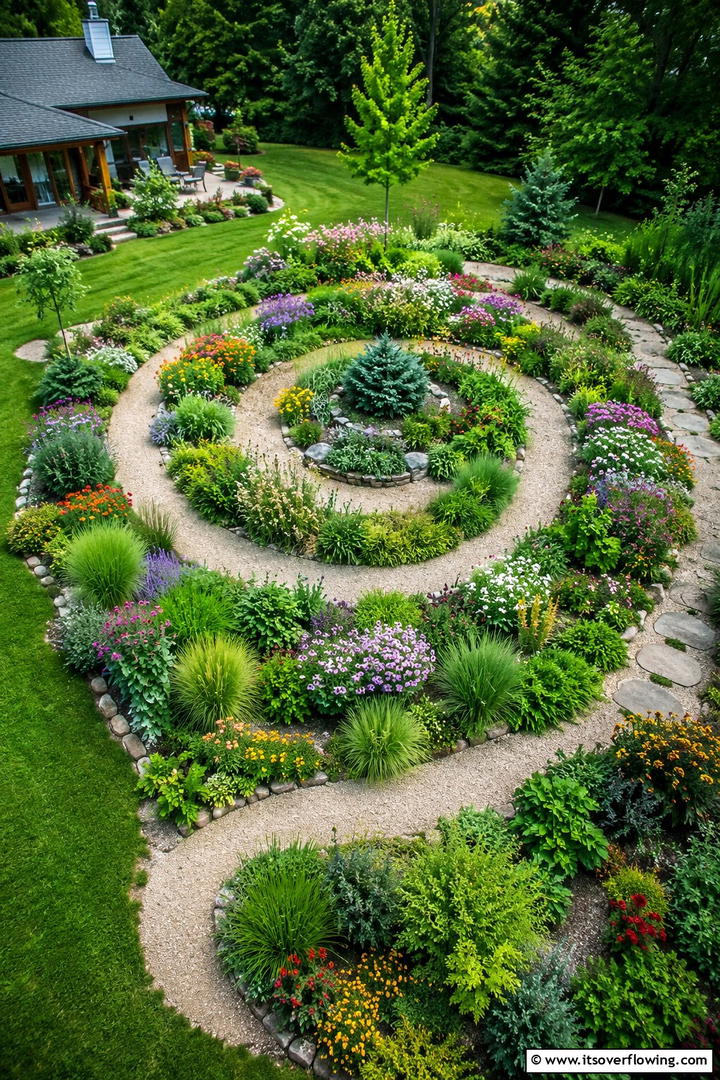 Whimsical Spiral Oasis - 30 Spiral Garden Design Ideas for Unique Outdoor Layouts