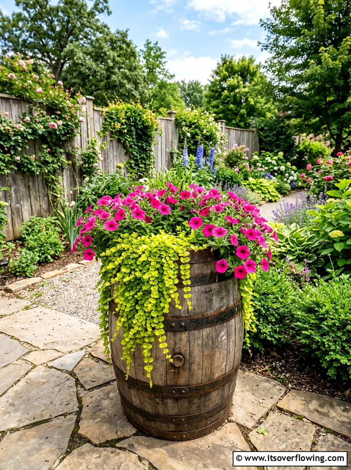 Whiskey Barrel Flower Planter - 25 garden decor ideas with barrels