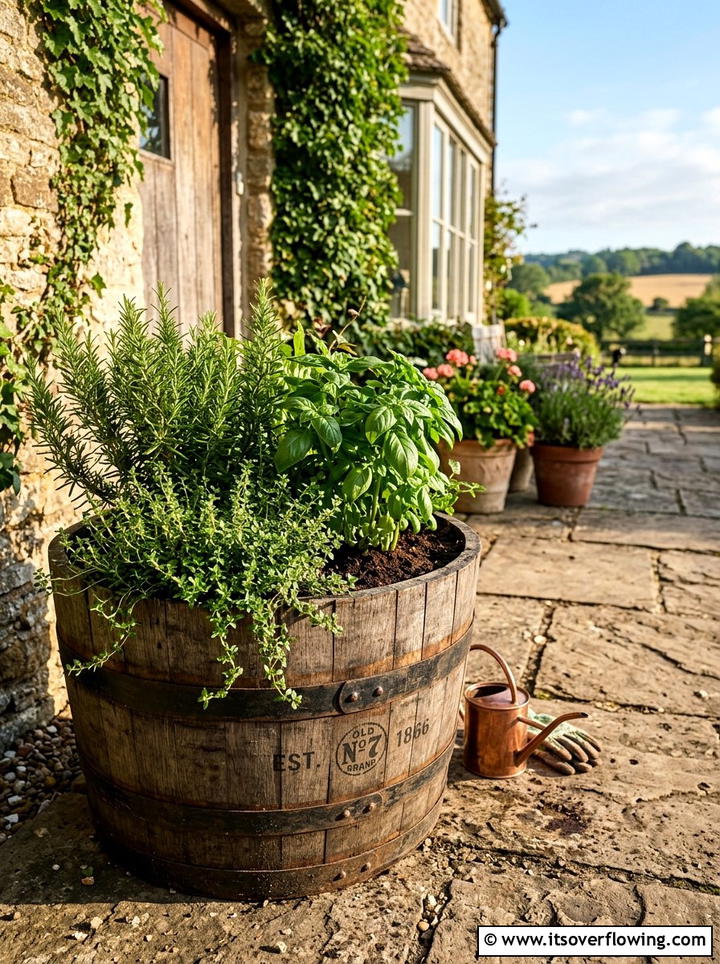 Whiskey Barrel Herb Garden - 25 backyard ideas with barrel planter