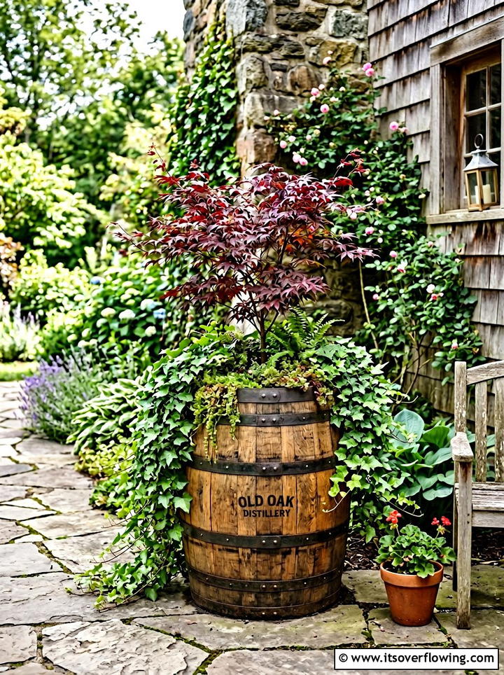 Whiskey Barrel Planter - 25 garden decor ideas with farmhouse accents