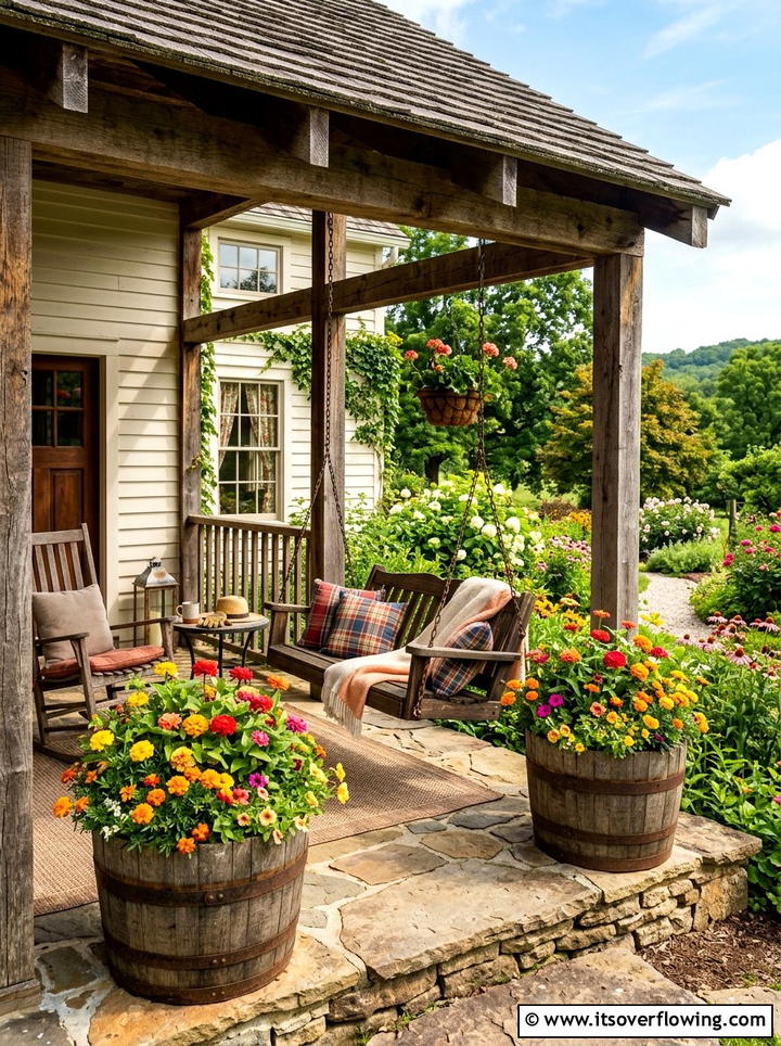 Whiskey barrel planter - 25 front porch decor ideas with planters
