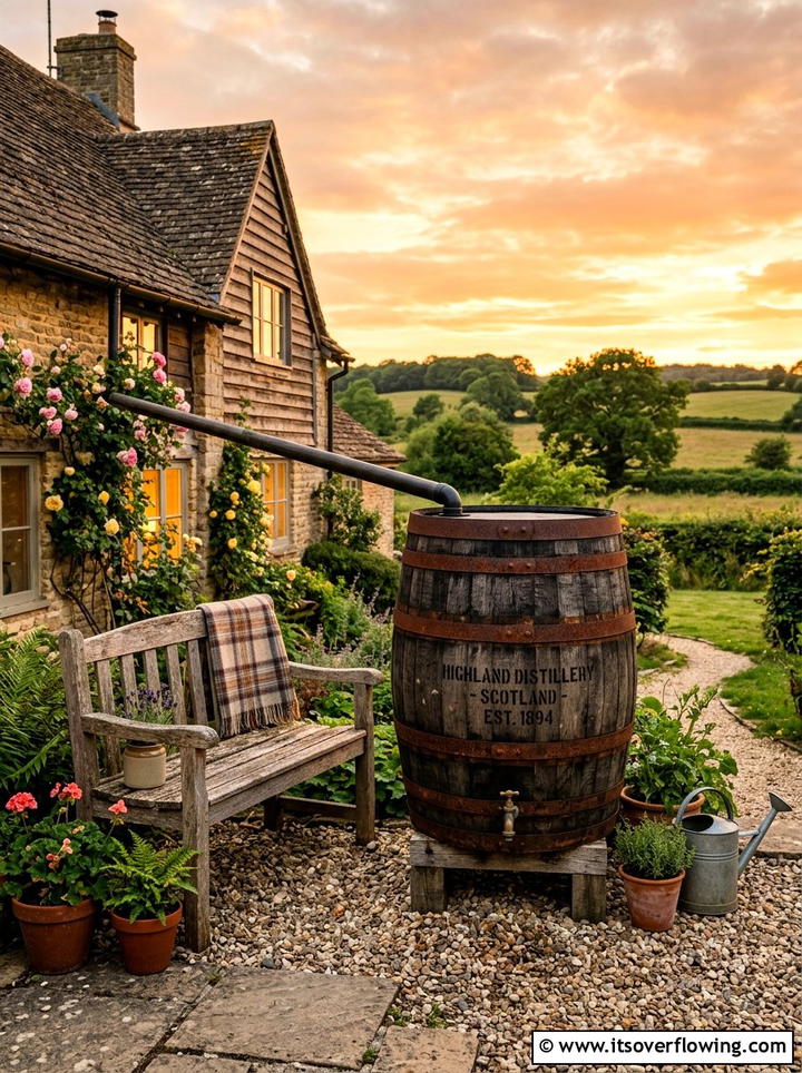 Whiskey barrel water butt - 25 garden ideas with rain barrels
