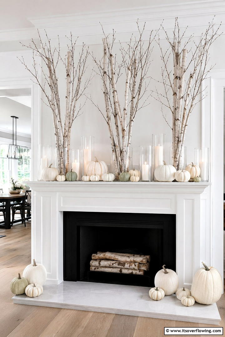 White Birch Branch Mantel - 50 Fall Mantel Decor Ideas for Cozy Spaces This Season