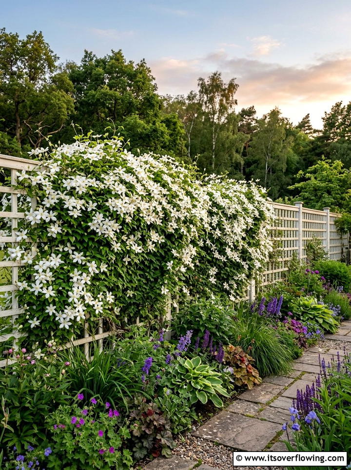 White Clematis Garden Fence - 25 creative garden ideas with moon gardens