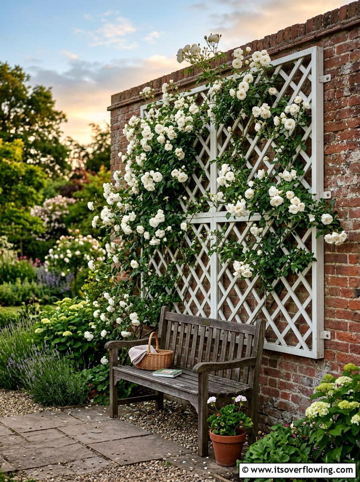 White Climbing Rose Trellis - 25 creative garden ideas with moon gardens