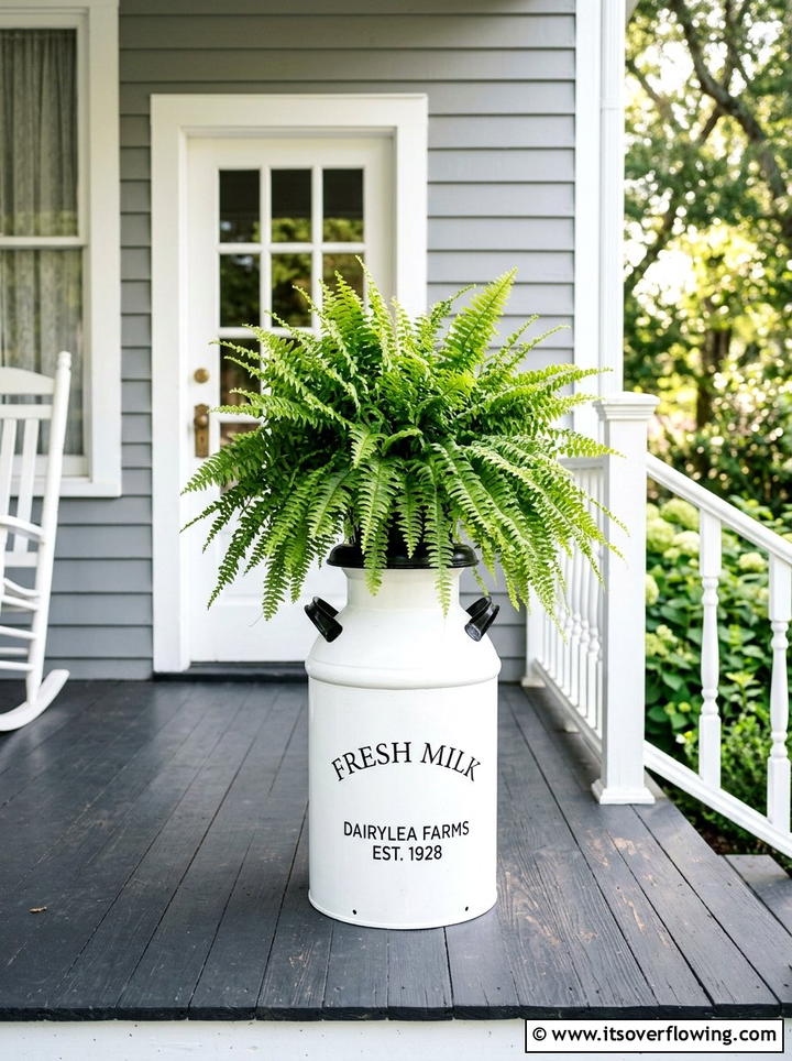 White Farmhouse Milk Can - 25 front porch decor ideas with old milk cans