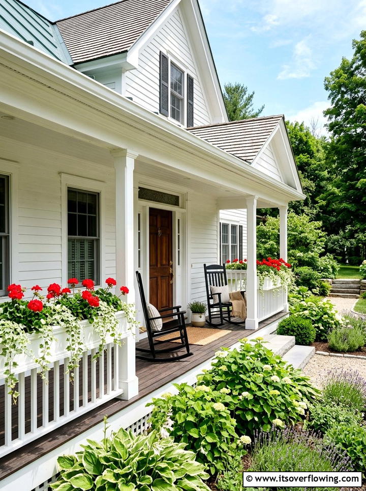 White Farmhouse Porch - 25 front porch ideas with window boxes