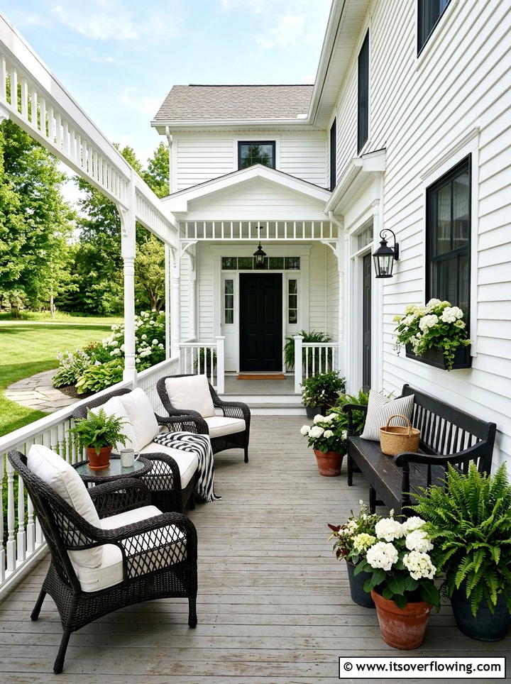 White Farmhouse Porch - 25 backyard ideas with farmhouse style
