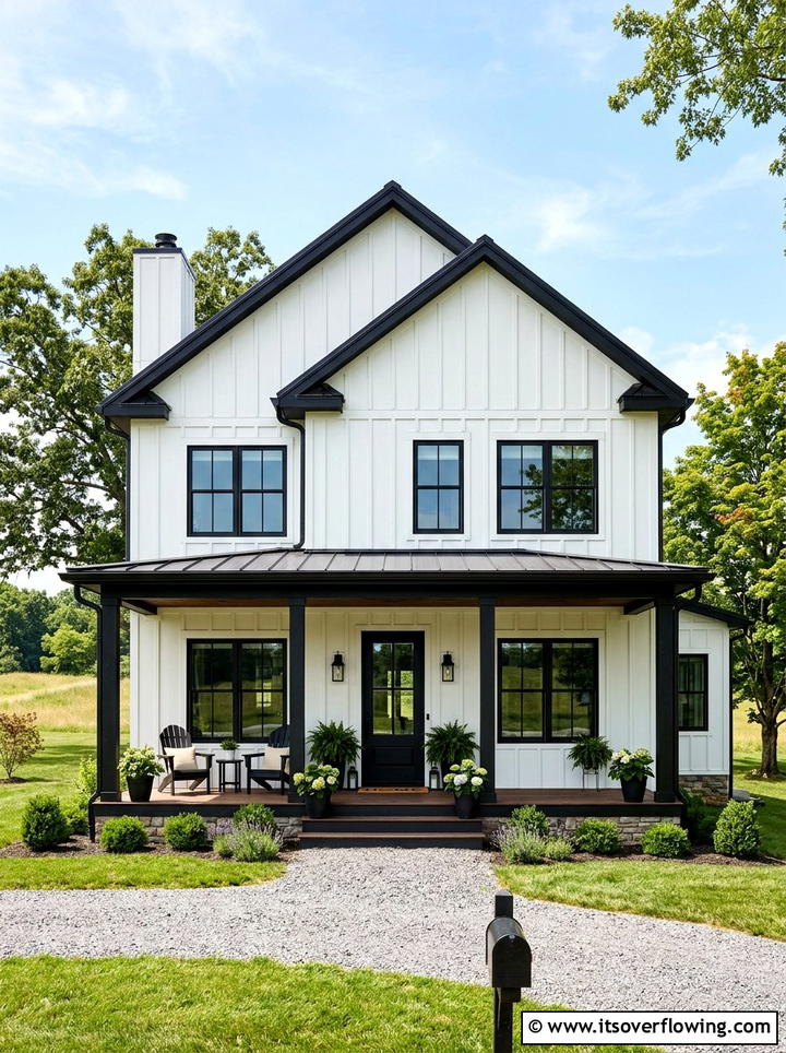 White Farmhouse Siding With Black Trim - 25 front porch ideas with black and white theme