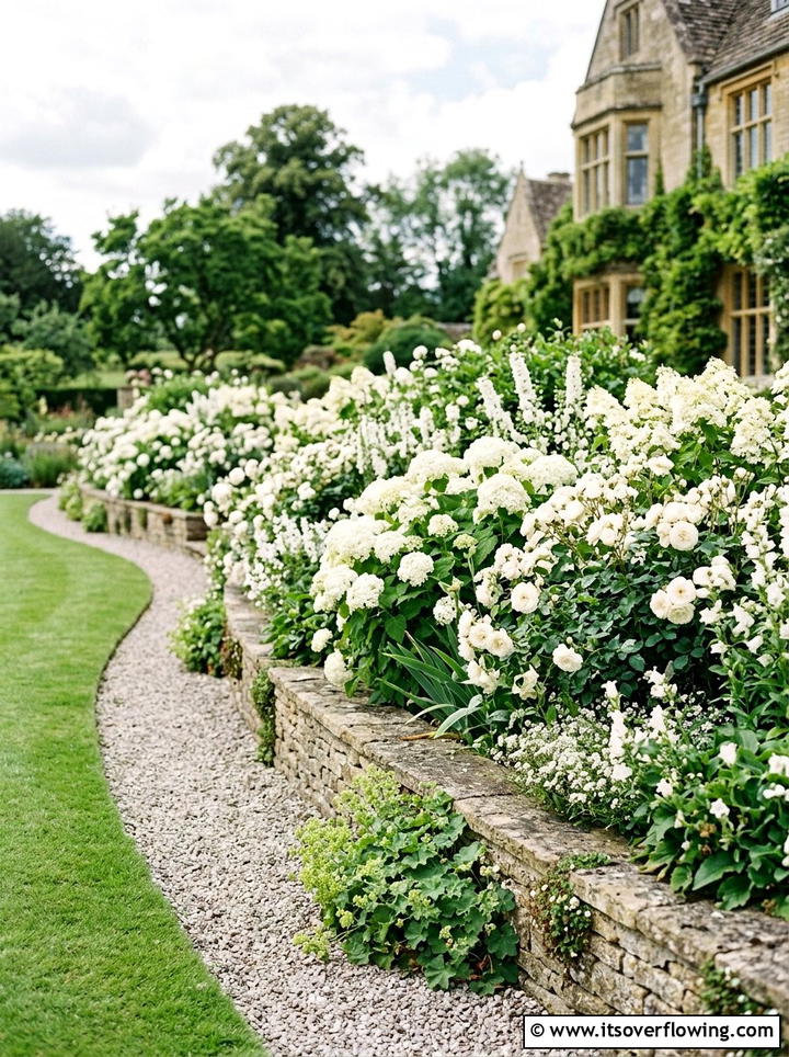 White Flower Bed - 25 garden decor ideas with neutral tones